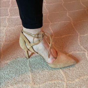 Nude suede pointed toe heels